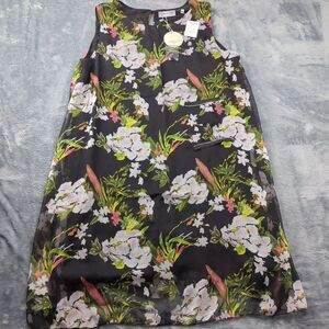 Patrizia Luca Milano Dress Black Floral Print Sz Small Sheer‎ Zipper Detail NEW